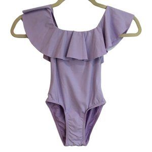 Ever After Girls Swimsuit Boat Neck Size 4 Years Purple Color Ruffle Details